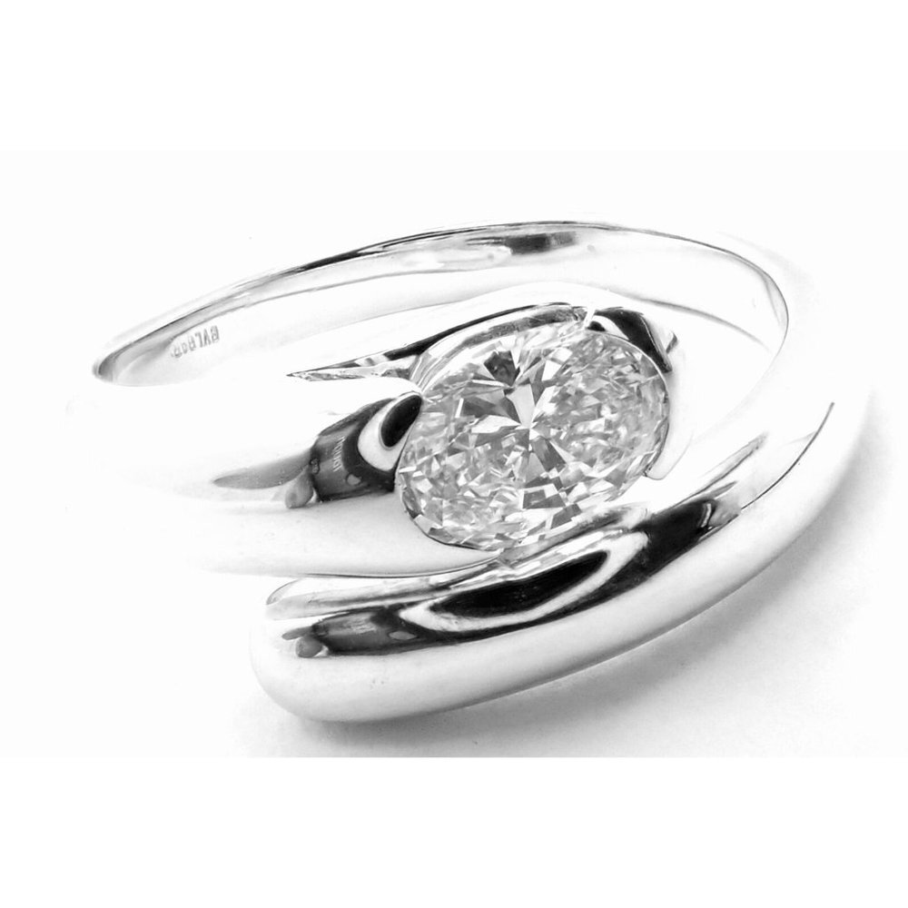 Authentic! Bulgari Bvlgari 18k White Gold Diamond Bypass Band Ring​